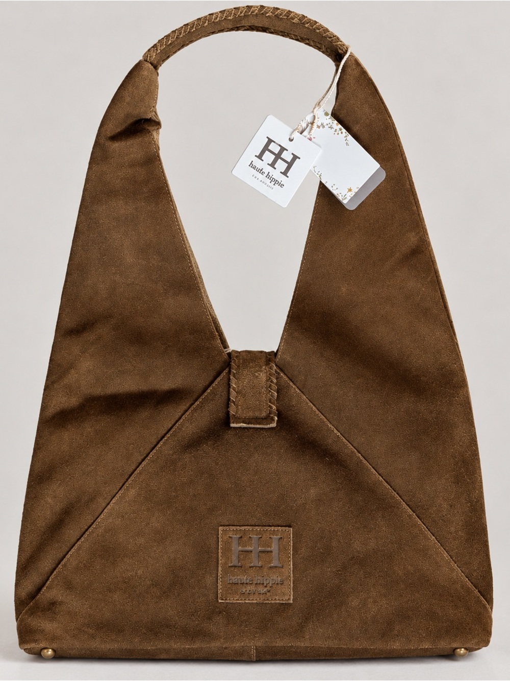 NWT Haute Hippie Brown Genuine Suede Triangle Hobo Bag